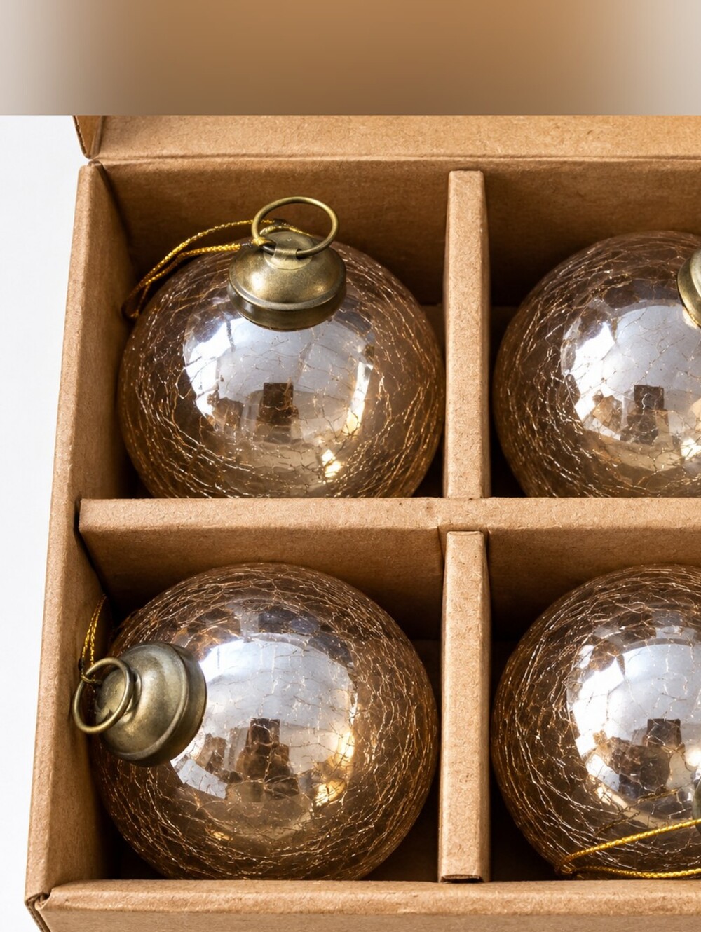 Restoration Hardware 4” Clear Silver Crackle Glass Ornaments Set of 4 RH